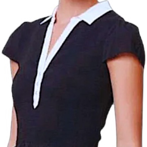 Anthropologie Preppy Top 2 Small Blouse Black White Trim Retro Fit + Flare NWT - Picture 3 of 16